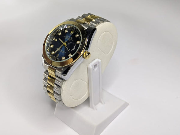 Rolex Oyster Perpetual Two Tune Blue Dial With Date