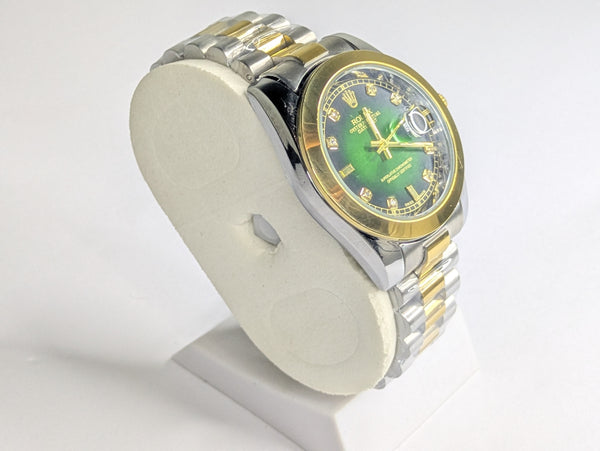 Rolex Oyster Perpetual Two Tune Green Dial With Date